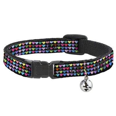 Cat Collar Breakaway with Bell Mini Hearts Black/Multi Color NARROW  (US IMPORT)
