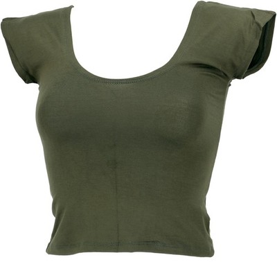 Bauchfreies Goa Psytrance Pixi Shirt, Choli Top - olive