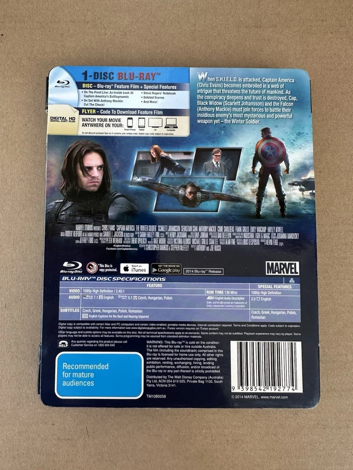 Captain America The Winter Soldier Blu-ray Limited Edition Steelbook Marvel - image 2 of 4