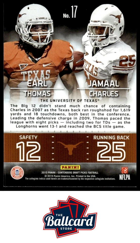 2015 Panini Contenders Draft Picks #17 Jamaal Charles / Earl Thomas Connections - Image 2 of 2