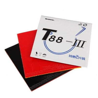 SANWEI T88-3 Table Tennis Rubber 2-Pack Red & Black Ping Pong Sponge Sheets