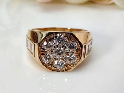 Round Lab Grown Diamond Cluster Unique Engagement Men's Ring 14k Yellow Gold