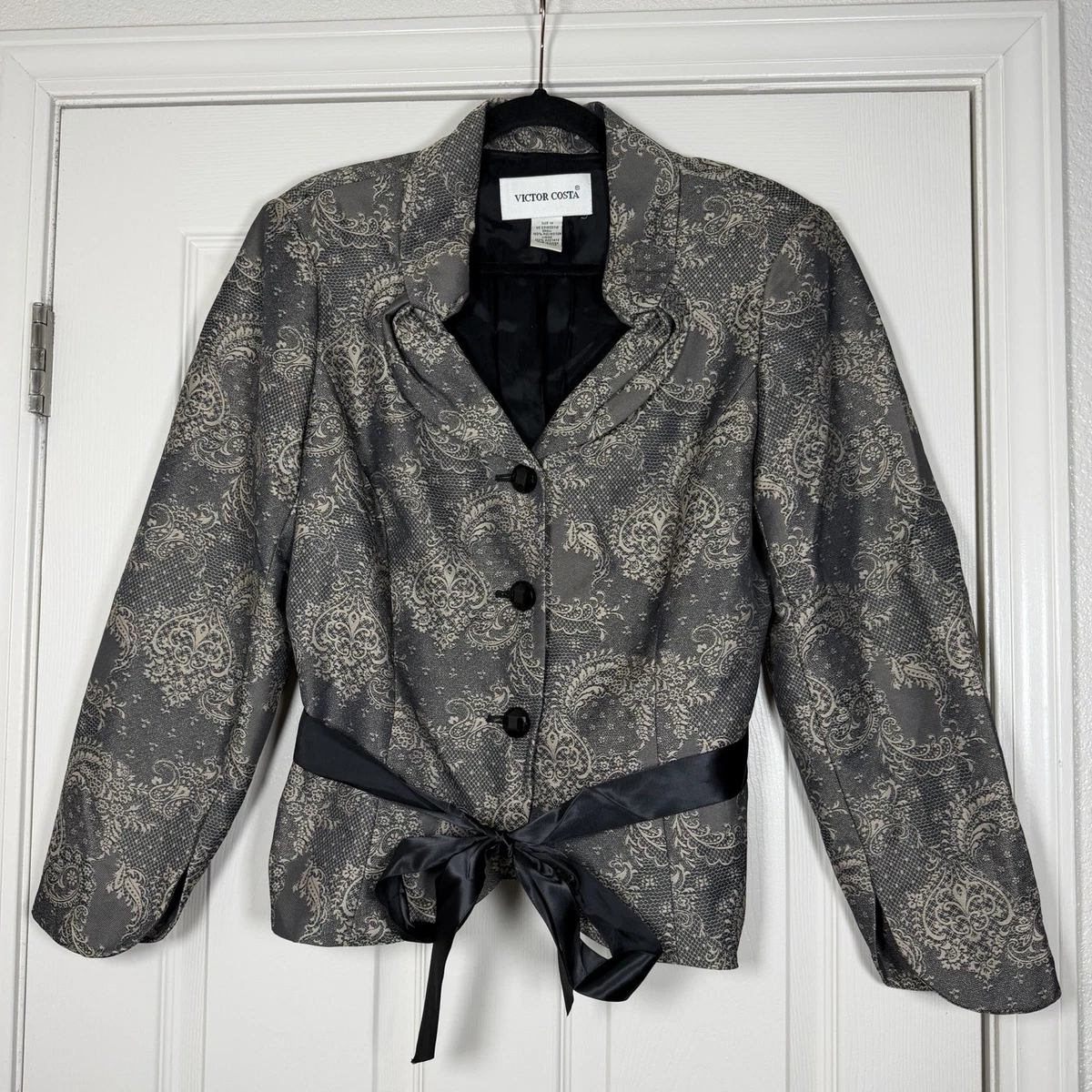Blazer Victor Costa - Tissu Jacquard Floral Crème - Taille 10 - Neuf Avec étiquettes (NWT)