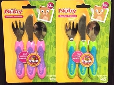 Nuby Stainless Steel Cutlery Fork Spoon Knife Child Set Toddler