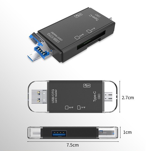 6 IN 1 USB/Micro USB/Type C To SD TF Card Reader USB 3.0 OTG Adapter (Black) - Bild 8 von 9