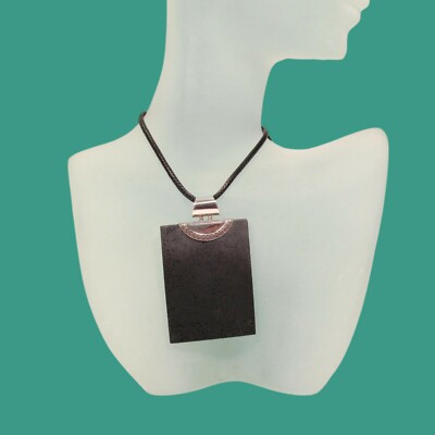 2'' Rectangle Lava Rock Stone 925 Sterling Silver Handmade Pendant