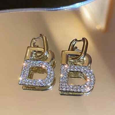 0.30Ct Lab Created Diamond 'B' Initial Letter Earrings 14K Yellow Gold Plated