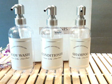 Artanis Clear Refillable Body Wash, Shampoo, Conditioner Dispenser Set 16 oz