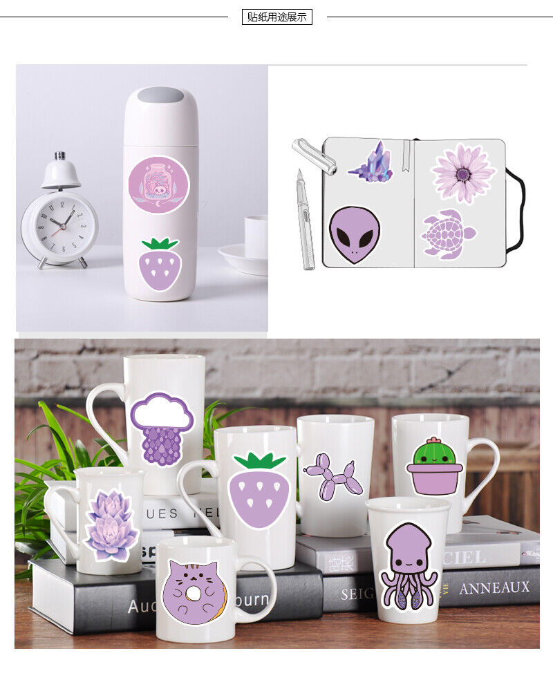 ENDRJOE Kawaii Purple Stickers for Water Bottles,100Pcs Cute Vinyl