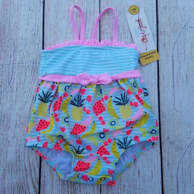 Cat Jack Baby Girl S One Piece Swimsuit Size 3 6 M Nylon Fruit Ruffle Upf50 Ebay