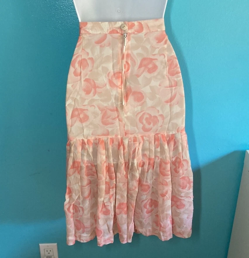 Falda Vintage Louis Feraud Seda Talla 14 Rosa Floral Años 70 Foto 3 de 3