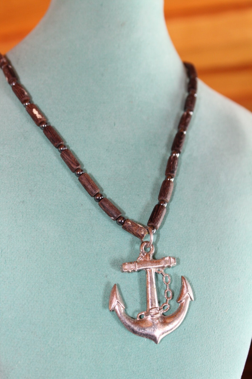 MENS ANCHOR NECKLACE WOOD AND STAINLESS STEEL USE THE… Gem