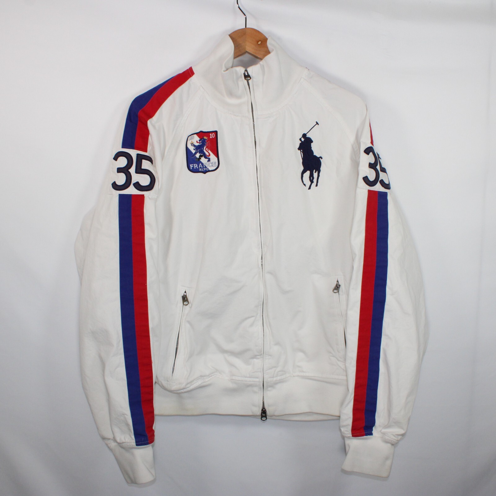 Polo Ralph Lauren Track Jacket Uomo L Big Pony France 35 Bianco Zip Up Vintage