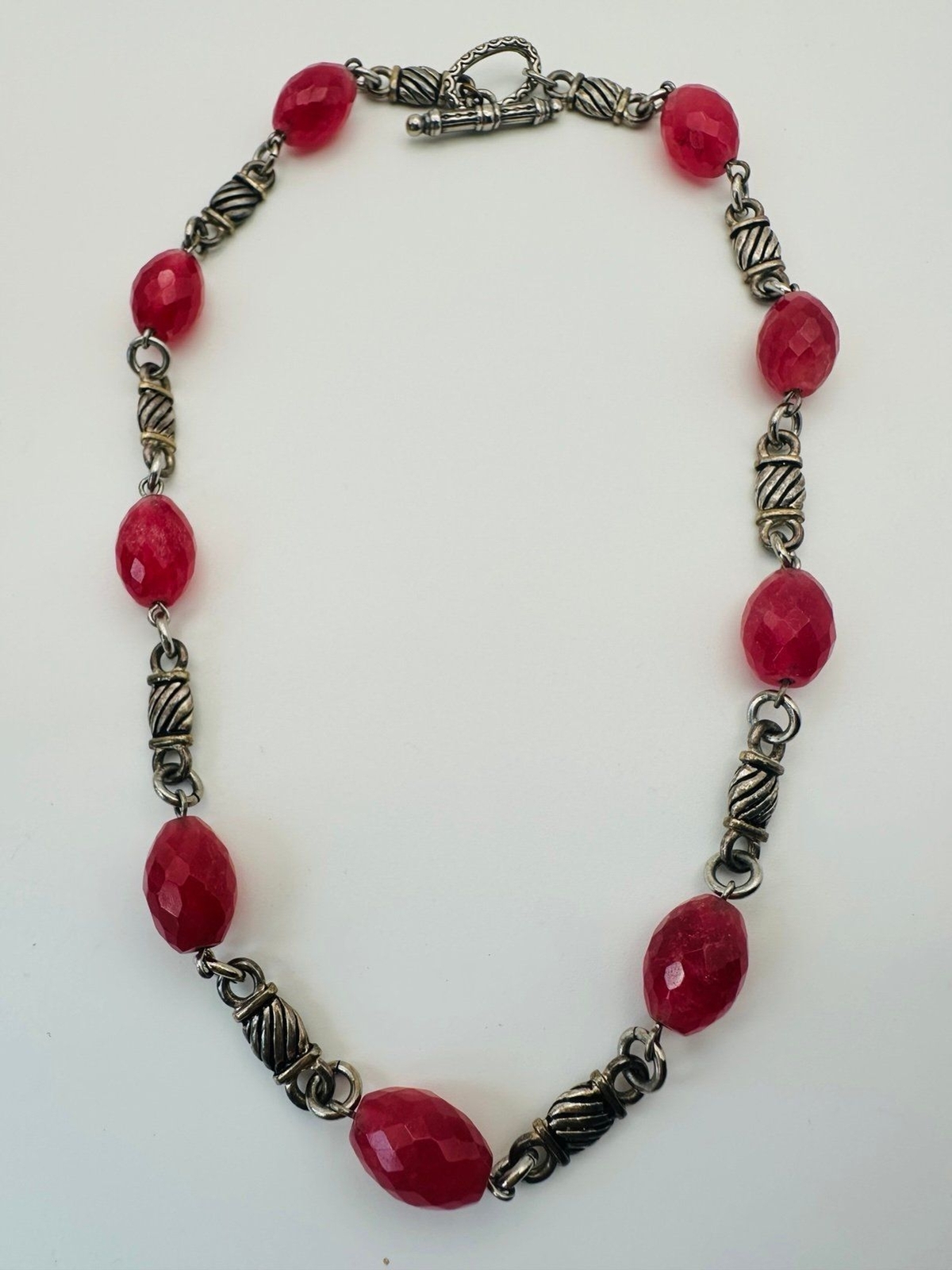 Silver tone cranberry gemstone toggle Necklace 17… - image 2