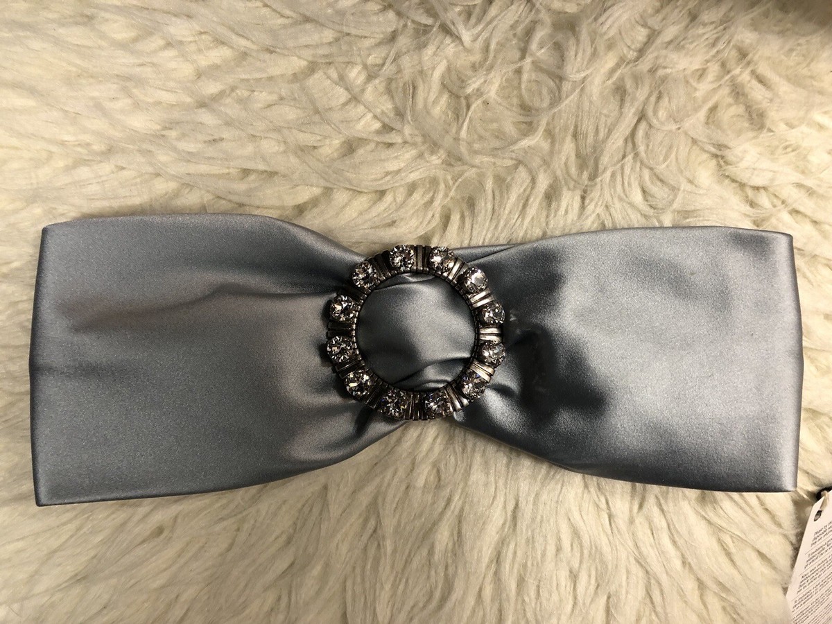 Miu Miu Navy and Silver Logo Headband Miu Miu Crystal & Faux Pearl Accent Headband - Metallic Hair  main image 4