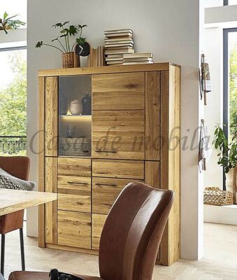 Vitrine SKYLINE 4türig 115x170x40cm Massivholz Ureiche massiv natur geölt Bügelg