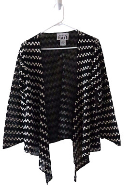 Keren Hart Sz M Black White Fishnet Waterfall Open Cardigan Sweater
