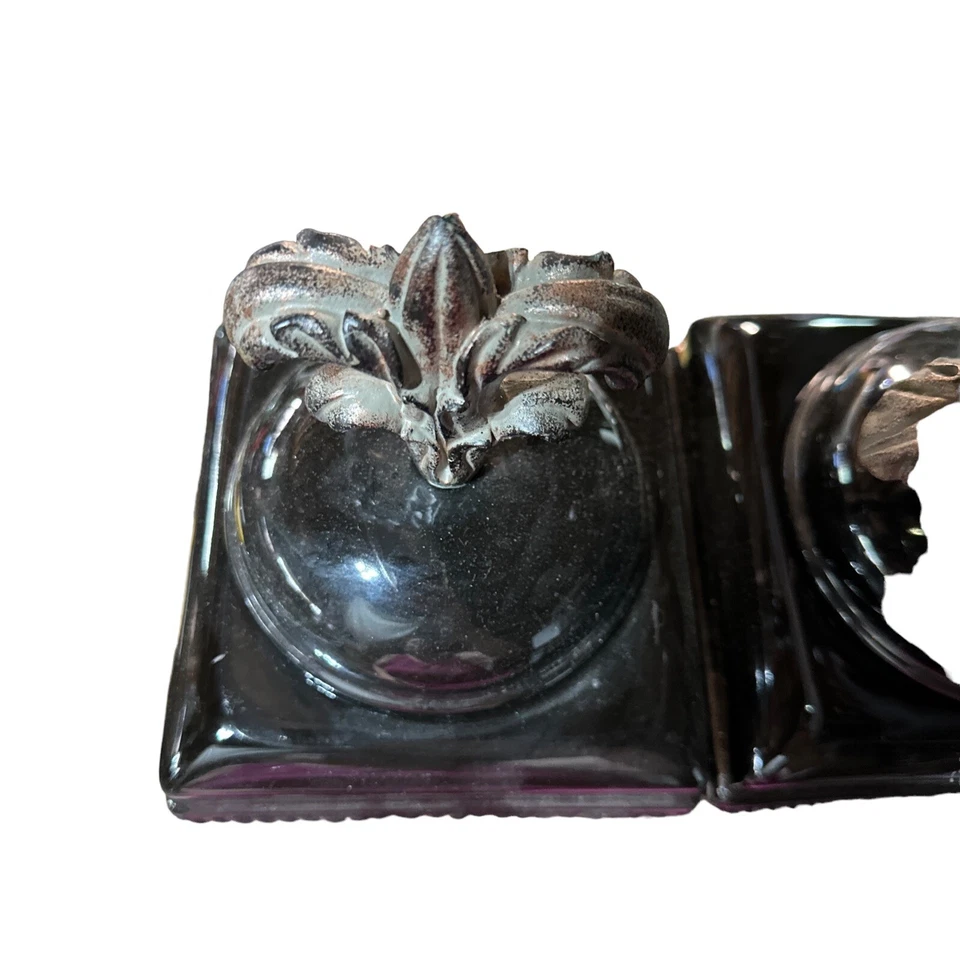 Conjunto de 2 latas estilo toscano roxo preto Fleur De Lis decoração de pergaminho 5,5 x 12 - Imagem 4 de 4