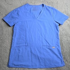 Figs Technical Collection Womens Casma 3 Pocket Scrub Top Sz Small V-Neck Blue
