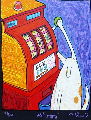 MATT RINARD SLOT PUPPY HAND SIGNED NUMBERED COMICAL GAMBLING DOG LITHOGRAPH art