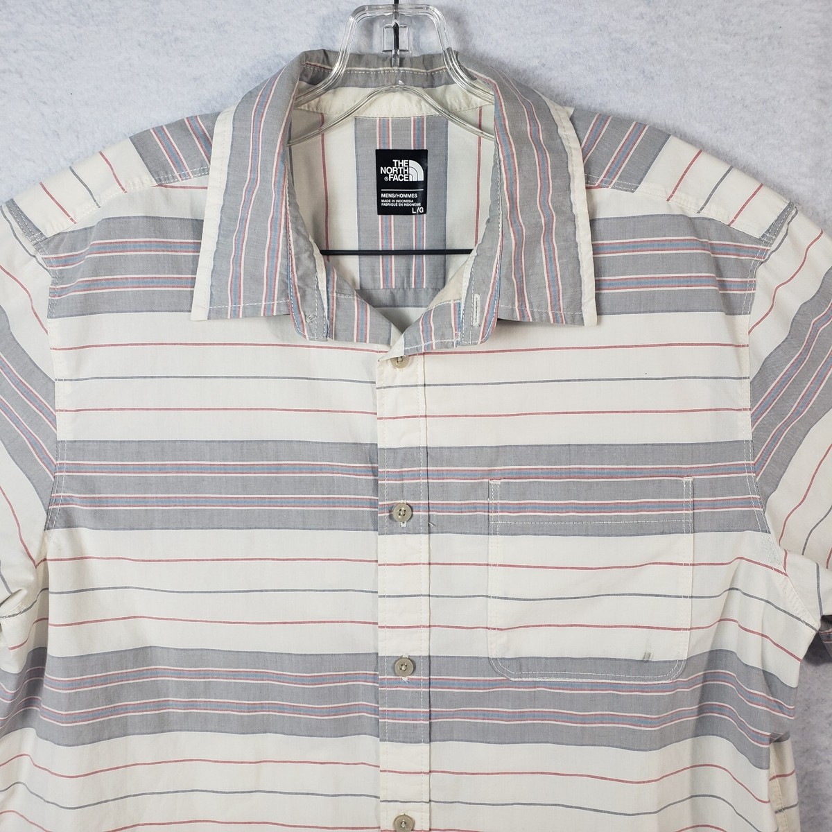 ＊THE NORTH FACE＊ Lounge Field H/S Shirt The North Face Shirt Mens L Large White Gray Striped Lounge