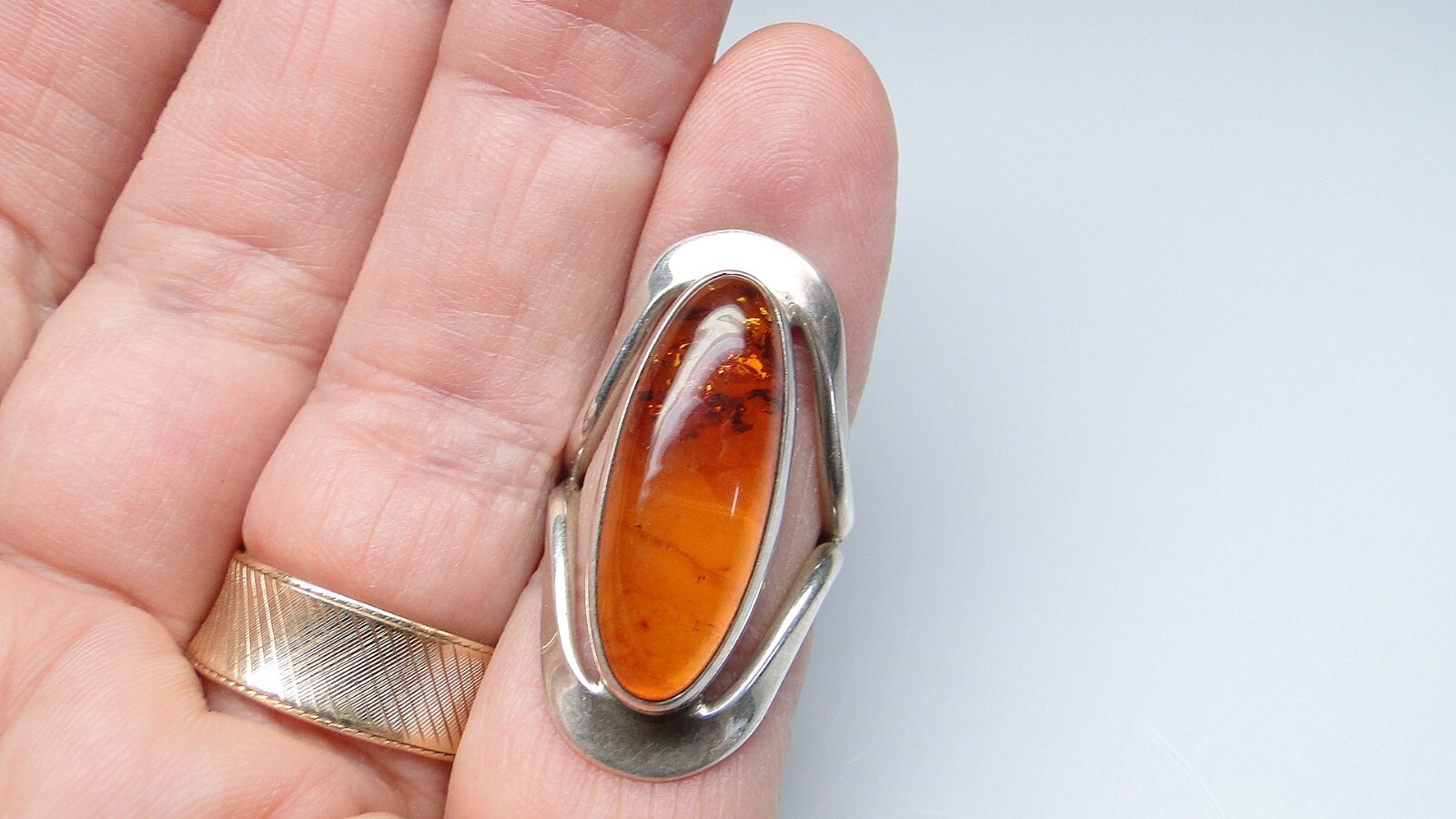 Sterling Big Amber Signed Statement Ring & Revers… - image 6