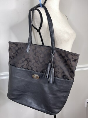 VTG Coach Legacy Leather Turnlock Tote Shoulder Bag black Brown