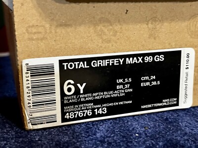 2011 Nike Total Griffey Max 99 White Neptune Blue size 6Y shoes