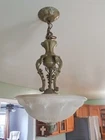 ANTIQUE VINTAGE ART NOUVEAU CEILING HANGING CHANDELIER LIGHT MILK GLASS LAMP ADJ