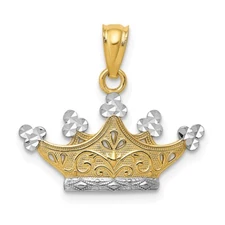 14k Yellow Gold and Rhodium Crown Pendant Perfect Gift for Her