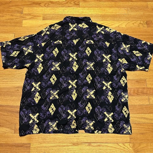 VTG 90s Puritan Muted-Gold/Purple/Black Button-Up 100% Viscose Rayon Size XXL - Picture 5 of 5