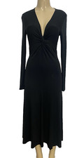 Michael Kors Collection Maxi Dress Black Twist Knot Front Long Sleeve V Neck 10