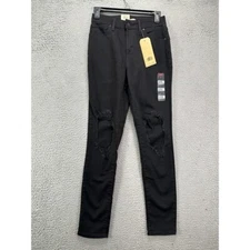 Levis 721 Jeans Womens 2 Short 26X28 Black Distressed High-Rise Skinny Denim NEW