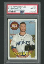 2018 TOPPS HERITAGE CARLOS ASUAJE PADRES 100TH ANNIVERSARY GOLD SP PSA 10 GEM MT