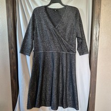 Talbots Woman Petites 2XP Black Silver Metallic Merino Wool Wrap Flare Dress