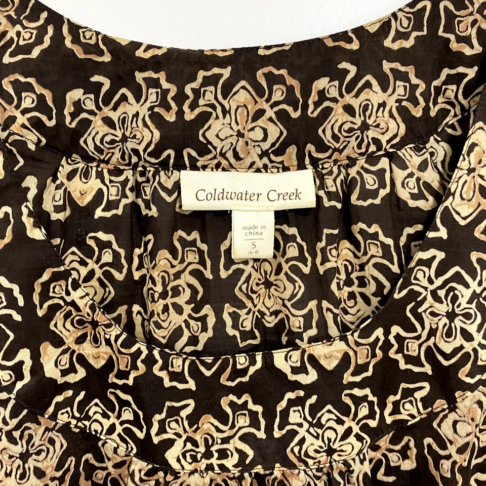 Camiseta sin mangas Coldwater Creek Shell para mujer pequeña marrón geométrica mezcla de seda 6-8 Foto 4 de 4