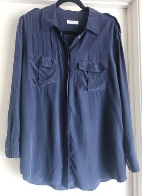 Equipment Women's Blouse Size M Blue Silk Long Button-Up Top Luxury Old Money