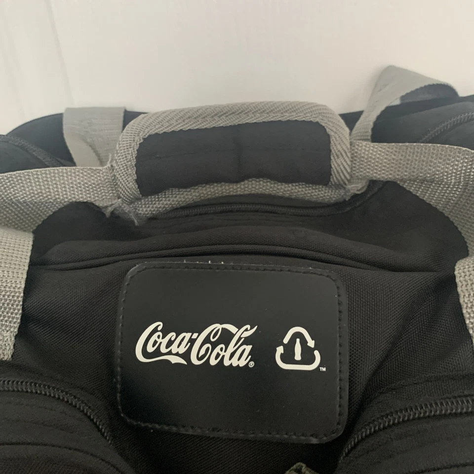 Coca Cola Duffel Tote Travel Bag Black Gray 17x9x10 Shoulder Strap Pockets 2010 - Image 2 of 4
