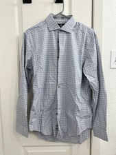 Calvin Klein Men  s Long Sleeve Shirt Blue Grey Slim Fit Stretch M 32/33 15-15.5