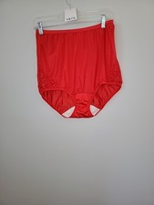 Vintage Shadowline All Nylon Red Panties Lace Detail Size 8