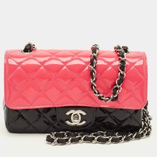 Chanel Classic Single Flap Mini BlackPink Quilted Patent Leather Bag