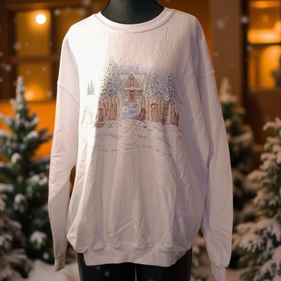 Northern Reflections Women's XL Winter Scene Sweatshirt White Cabin
