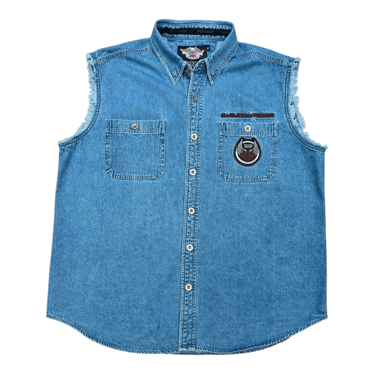 Harley-Davidson Denim Sleeveless Casual Button-Down Shirts for Men