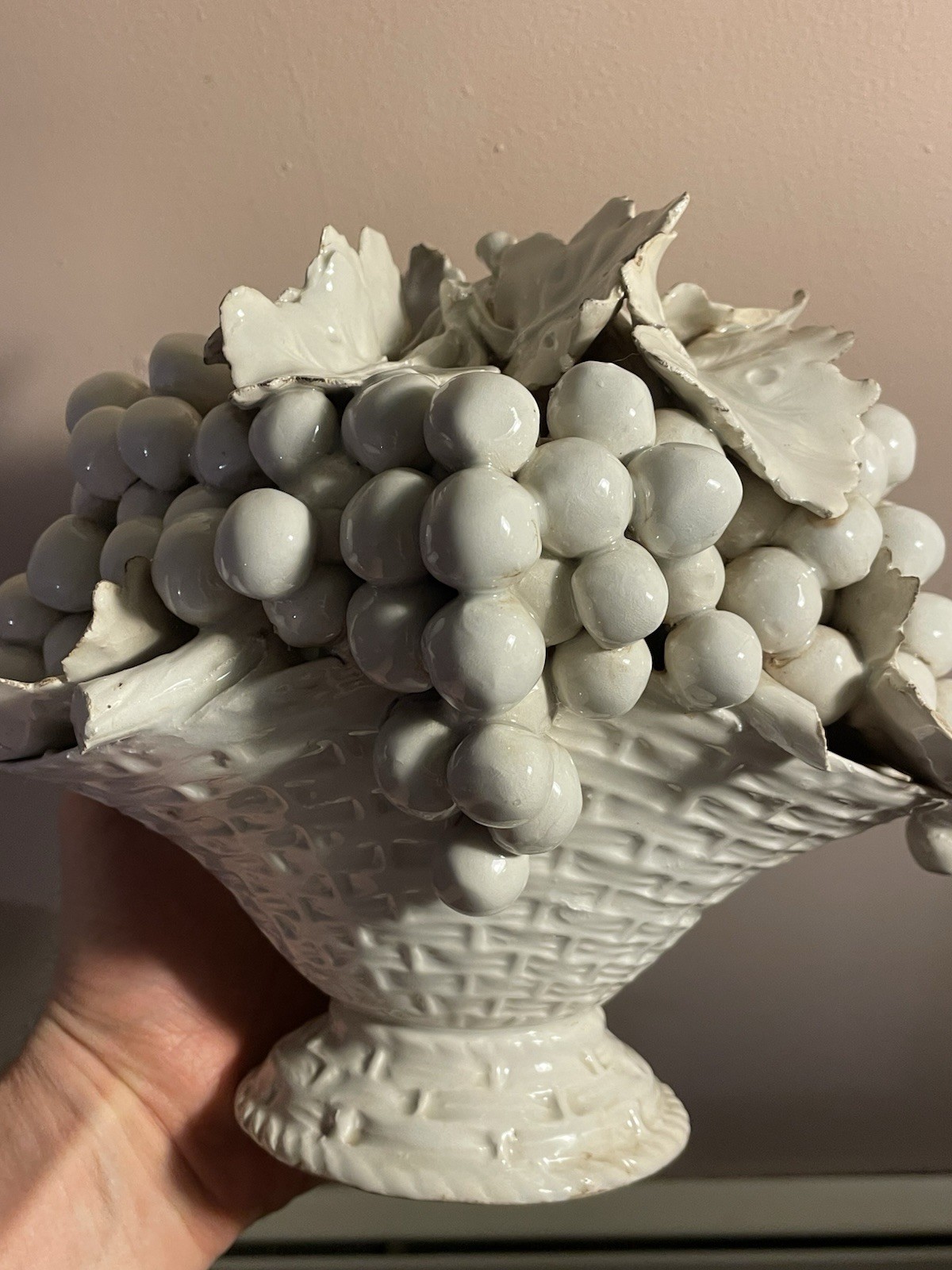 Lg Vintage 1950 Italian Blanc De Chine Porcelain Grape Centerpiece Retails $795