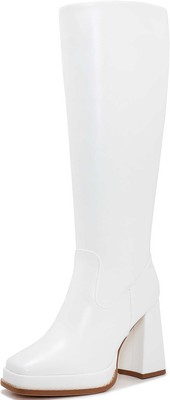 ZXHYZLZ Slim Calf Boot Knee High for Women Square Toe Chunky