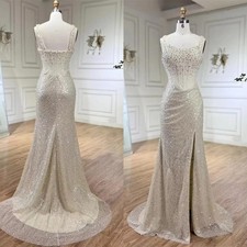 Silver Beaded Prom Dress Mermaid Illusion Formal Evening Gown