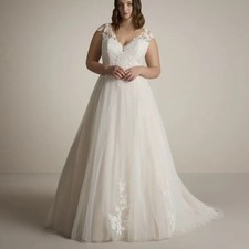 Glitter Floral Lace Wedding Dress Bridal Gown 32-60 Plus Size Strappy Curvy