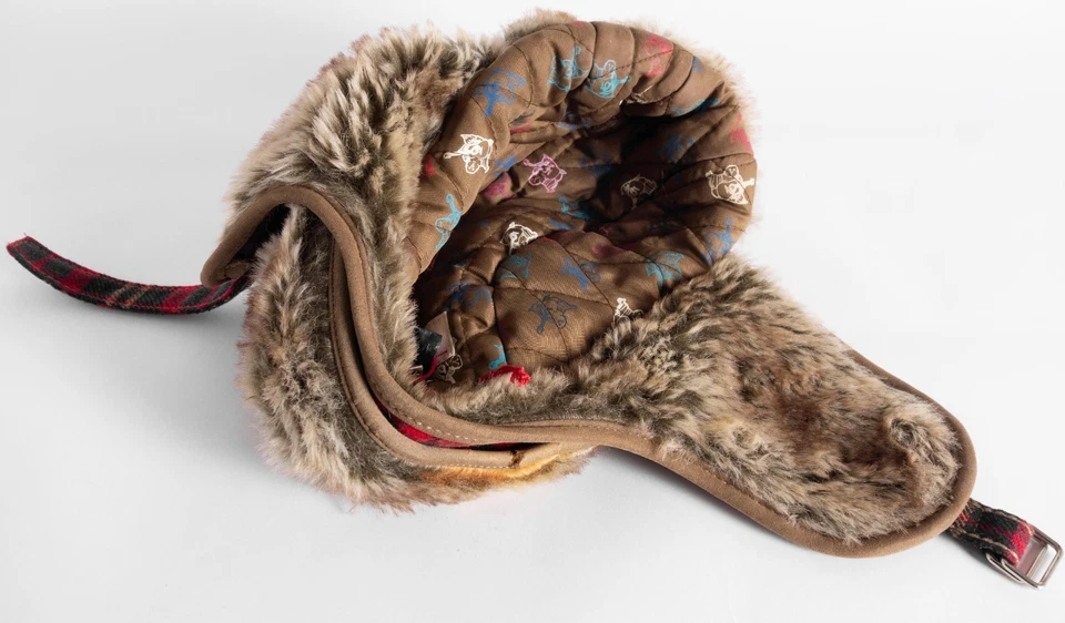 Sombrero de trampero True Religion para hombre L/XL rojo a cuadros piel sintética barbijo broches de presión forrados Foto 4 de 4