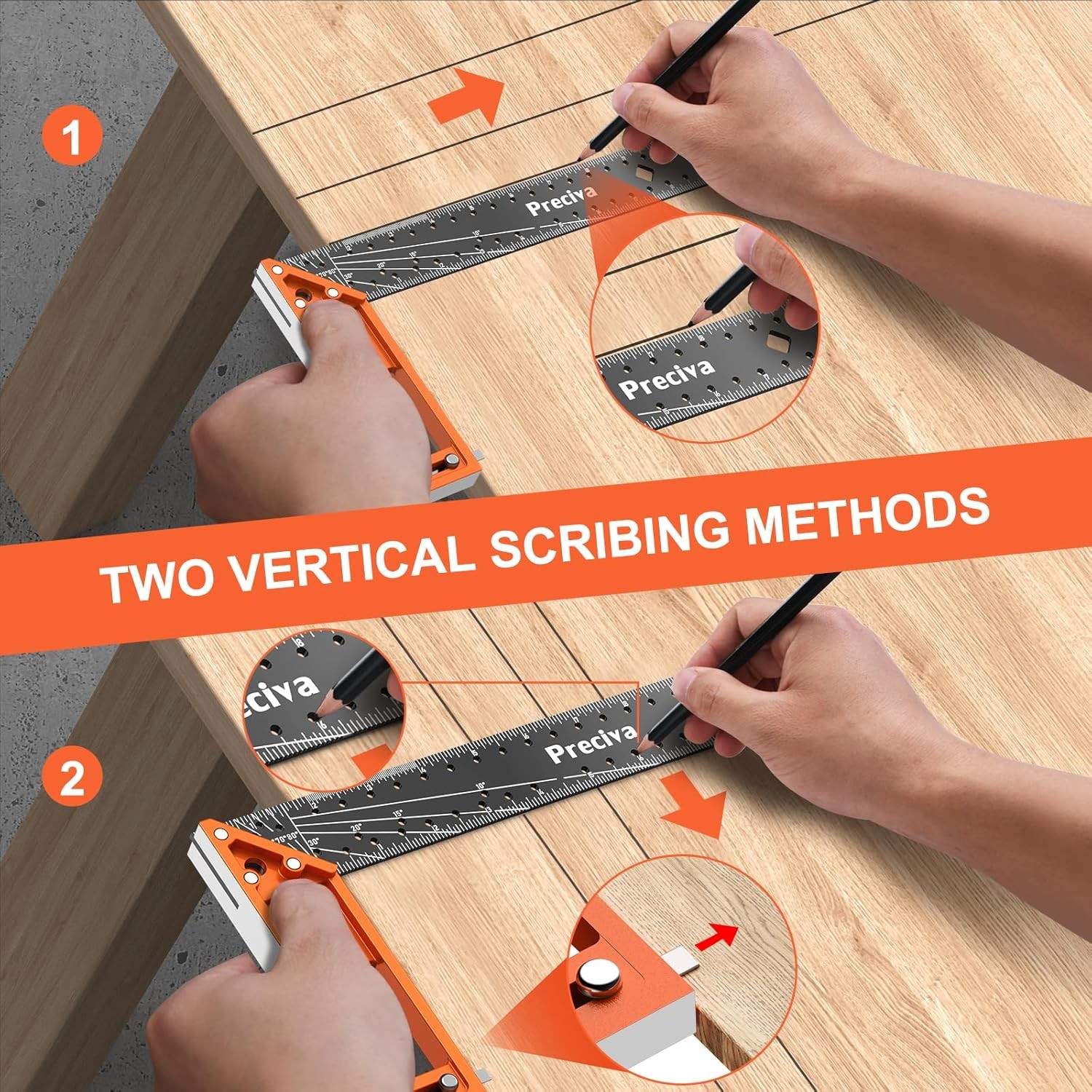 12” Woodworking Square Ruler - Preciva Right Angle Carpenter Orange 