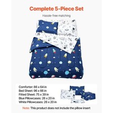 Kids Comforter Set, 5 Pieces, Twin Bedding Sets with 1 Comforter, 1 Flat Sheet,